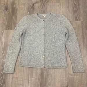 L.L.Bean- Small Petite- 100% Cotton- Gray- Button Front Knit Cardigan Sweater